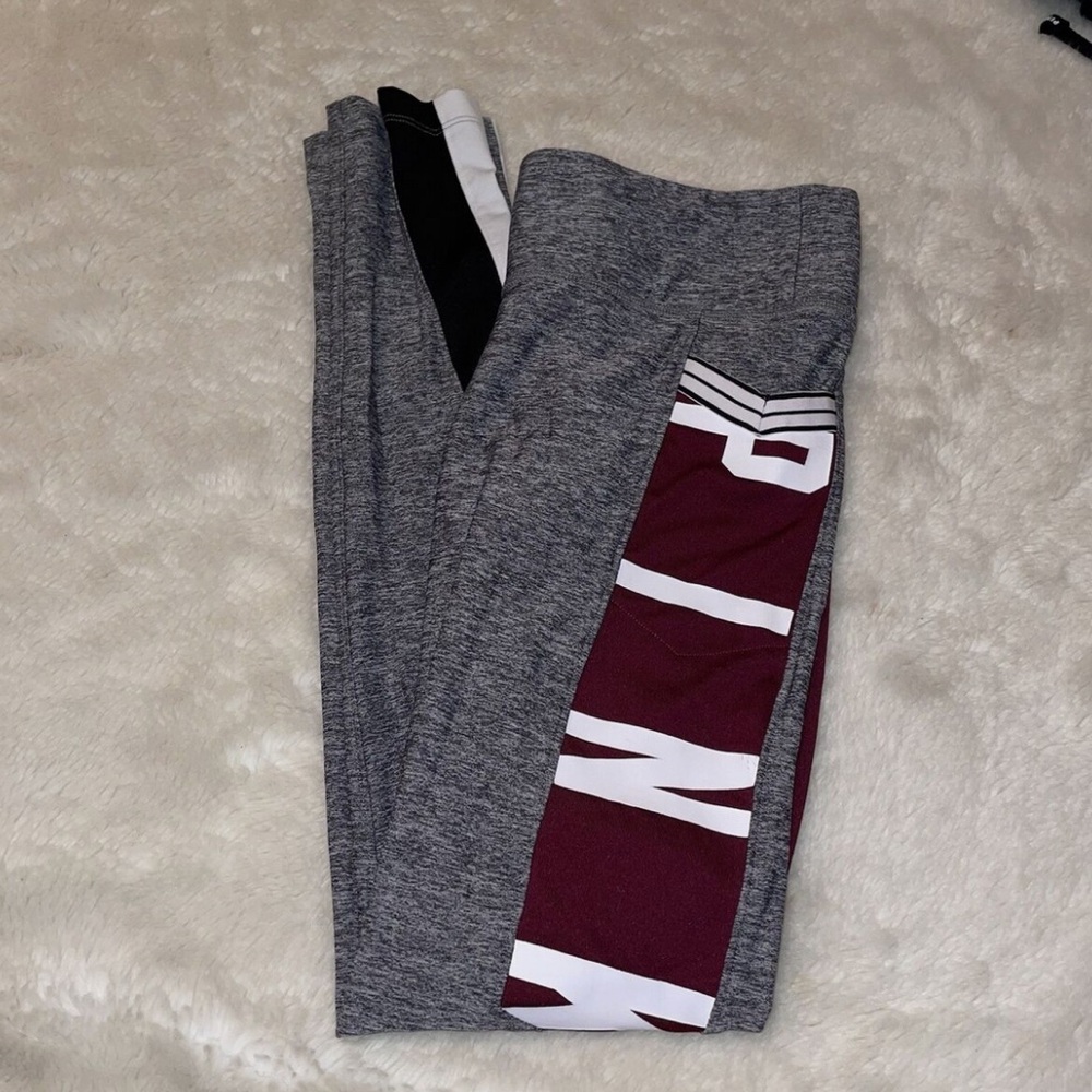 PINK Victoria’s Secret Gray & Burgundy Ultimate Side Pocket Leggings Size XS